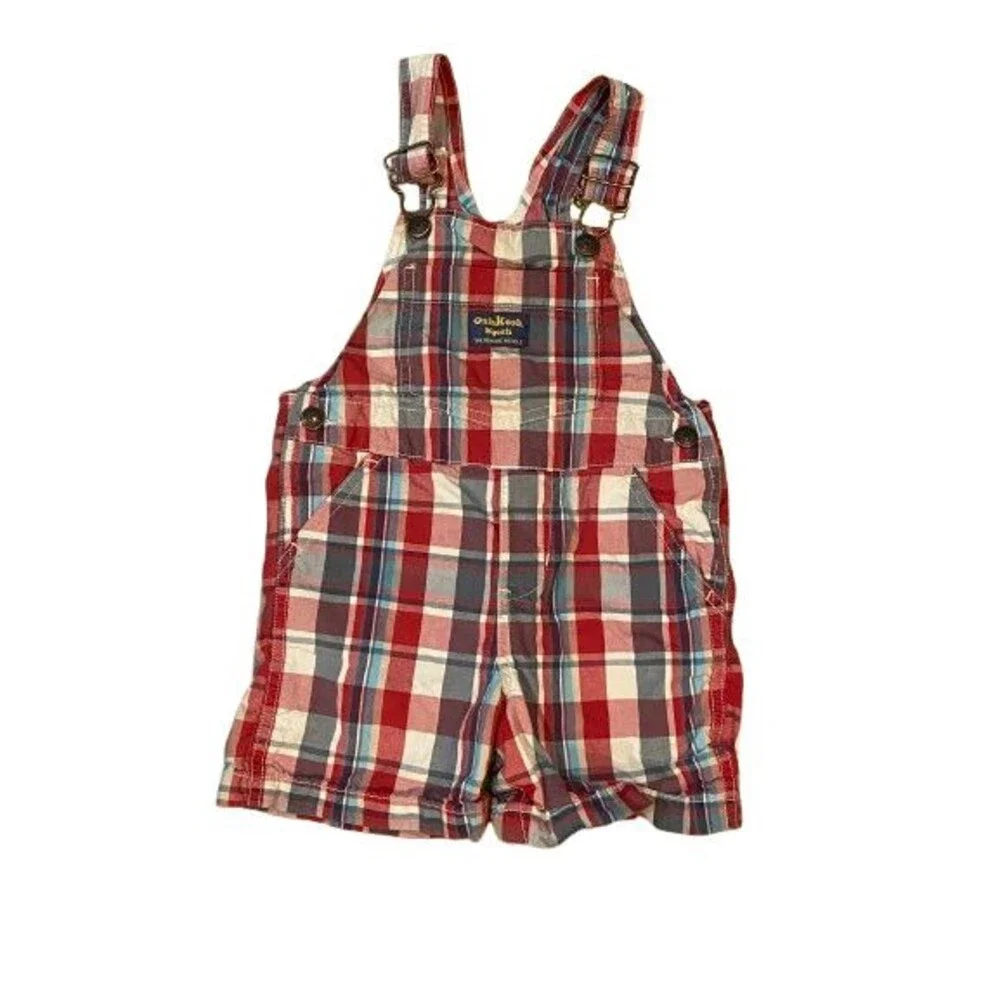 Boy's 24 Month Overalls OshKosh Bgosh Plaid Shortalls Outdoor Adjustable